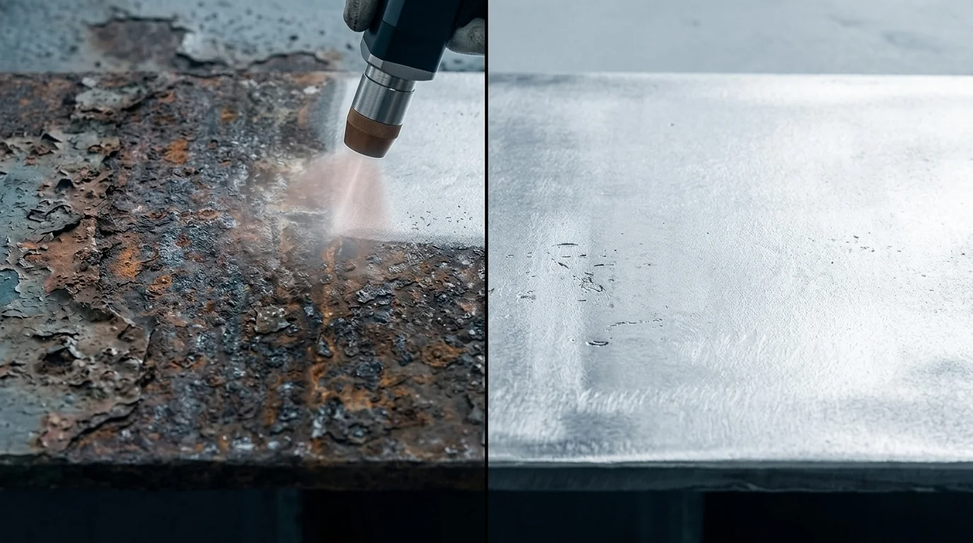Continuous-wave laser removing salt corrosion from marine hull steel
